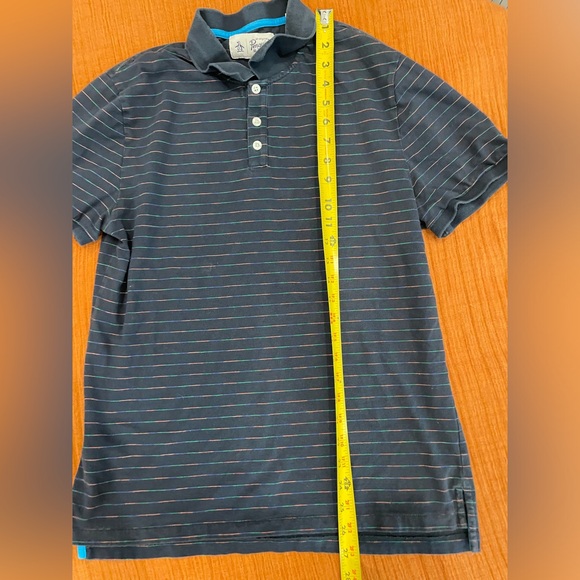 Original Penguin Men’s Polo Size Large, dark blue with stripes, 100% Cotton - Picture 8 of 8